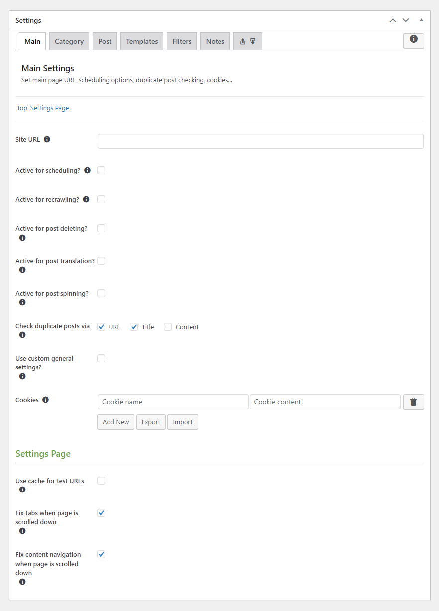 tùy chọn cào nội dụng wp content crawler