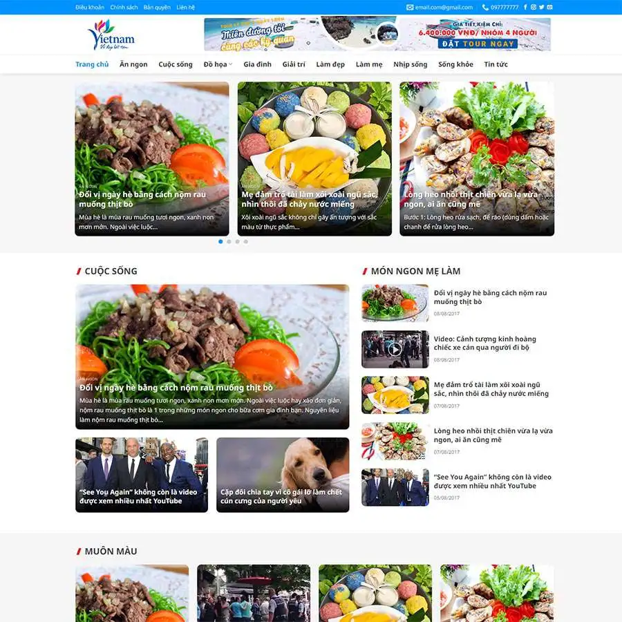 Mẫu Website Blog Tin Tức Du Lịch - Cài Đặt Sẵn