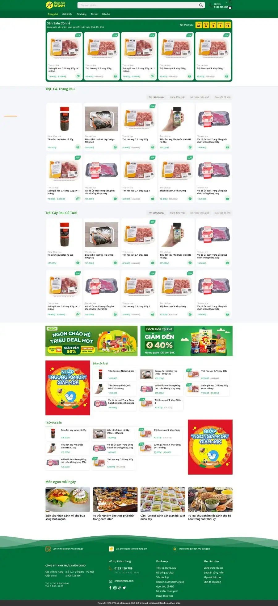 Mẫu Website Rau Củ Thực Phẩm - Shop Online - Cài Đặt Sẵn