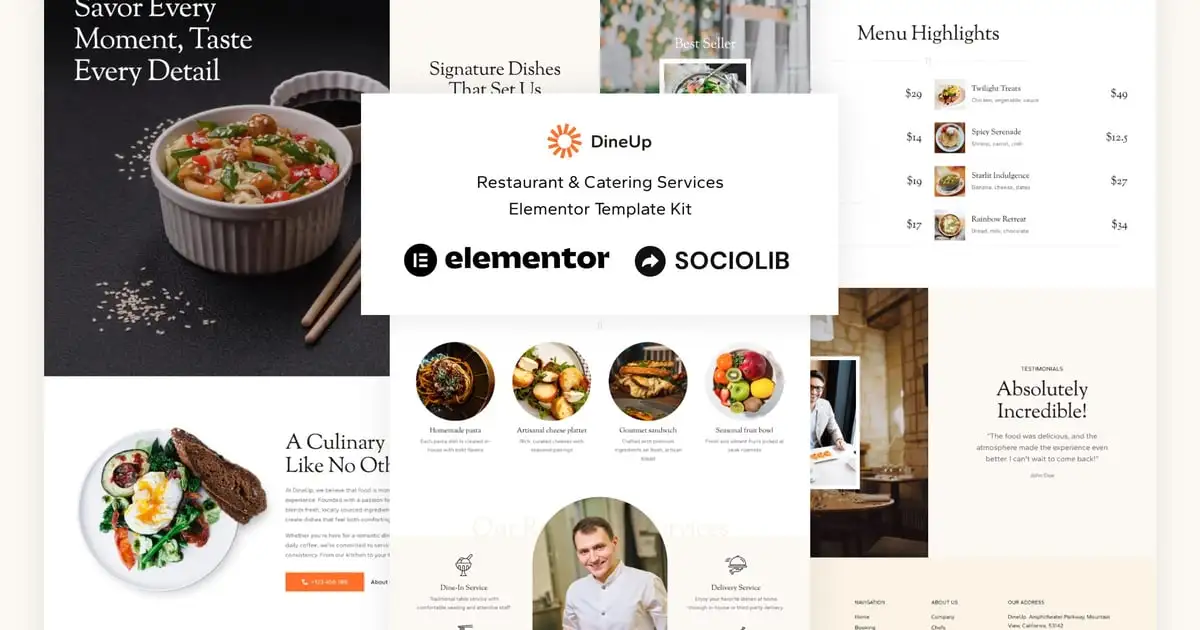 DineUp – Restaurant & Catering Service Elementor Template Kit