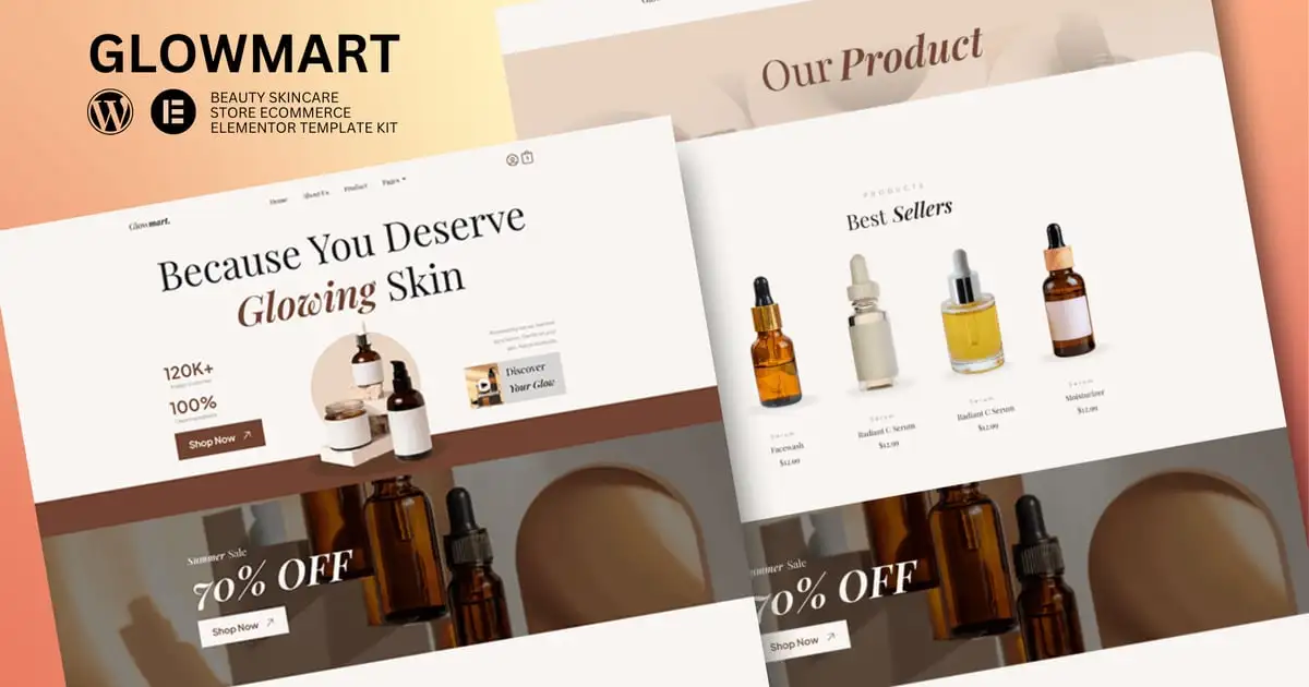 Glowmart – Beauty Cosmestics & Skincare Ecommerce Elementor Template Kit