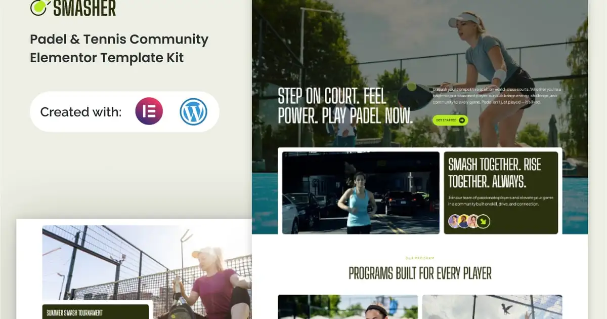 Smasher – Padel Tennis Community Elementor Template Kit