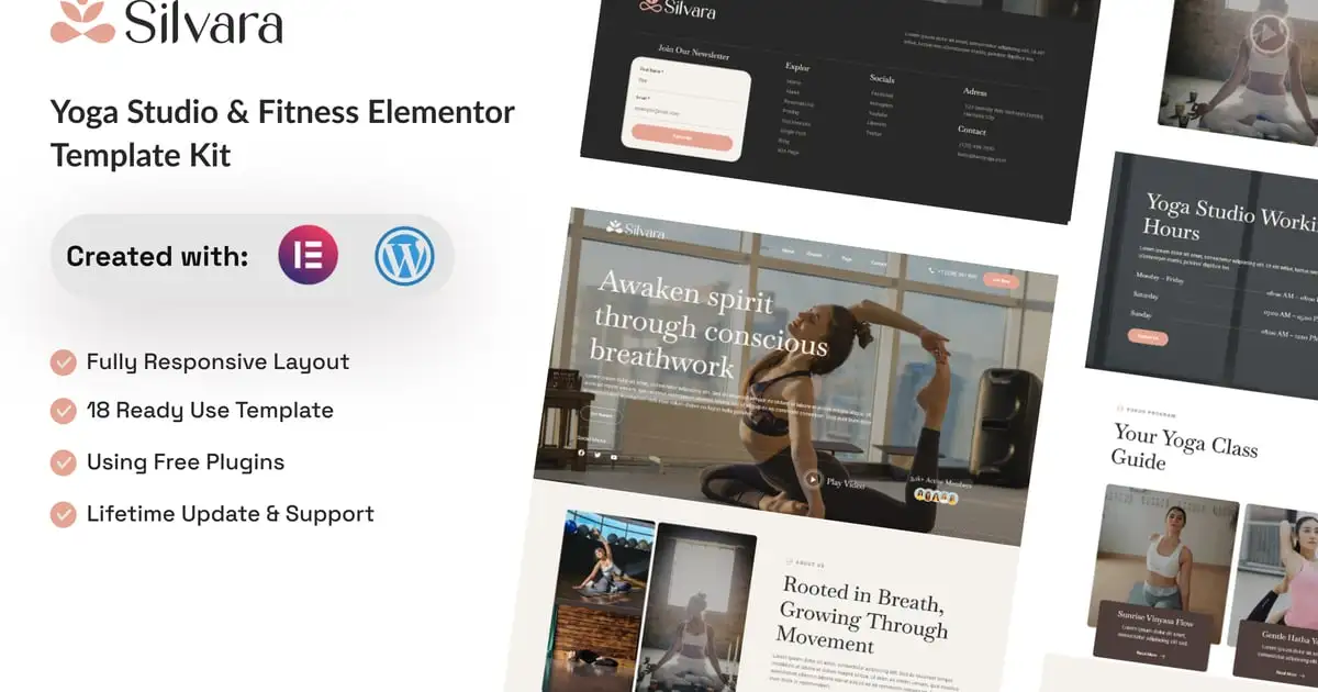 Silvara – Yoga Studio & Fitness Elementor Template Kit
