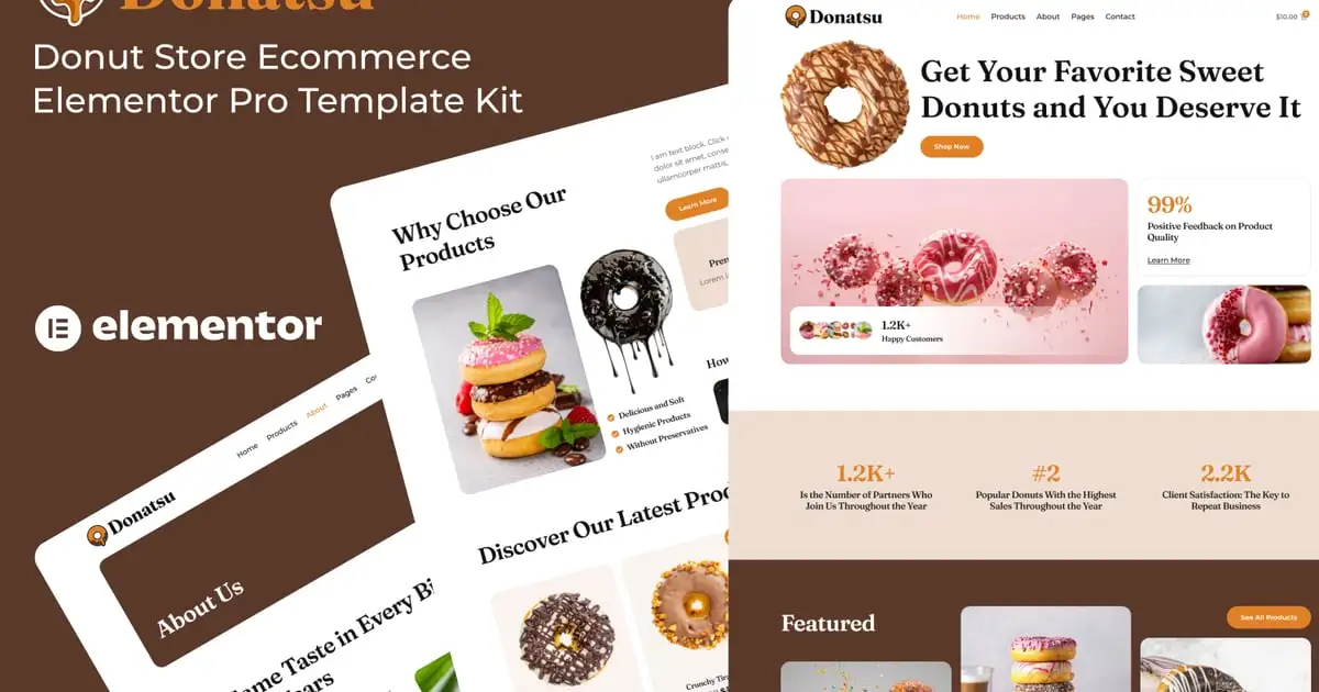 Donatsu – Donut Store Ecommerce Elementor Pro Template Kit