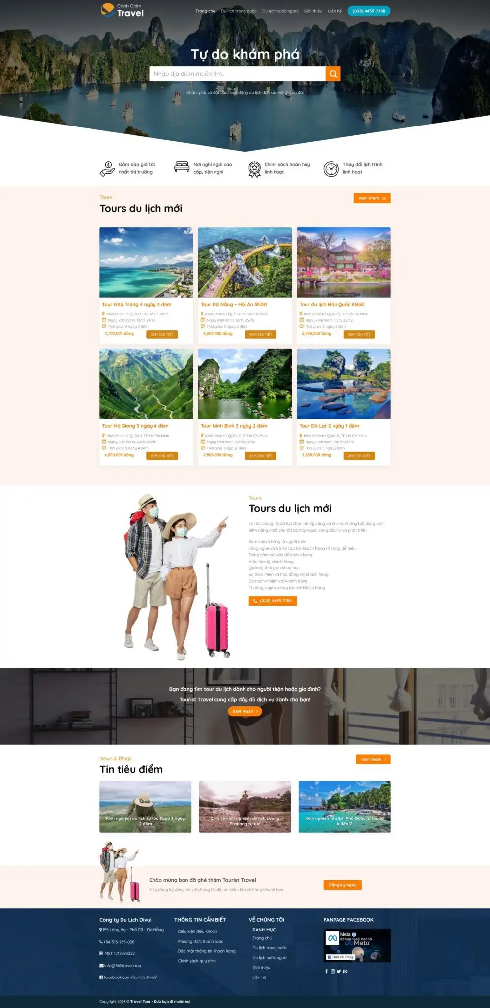 Mẫu Website Dịch Vụ Tour Du Lịch 04 - Cài Đặt Sẵn
