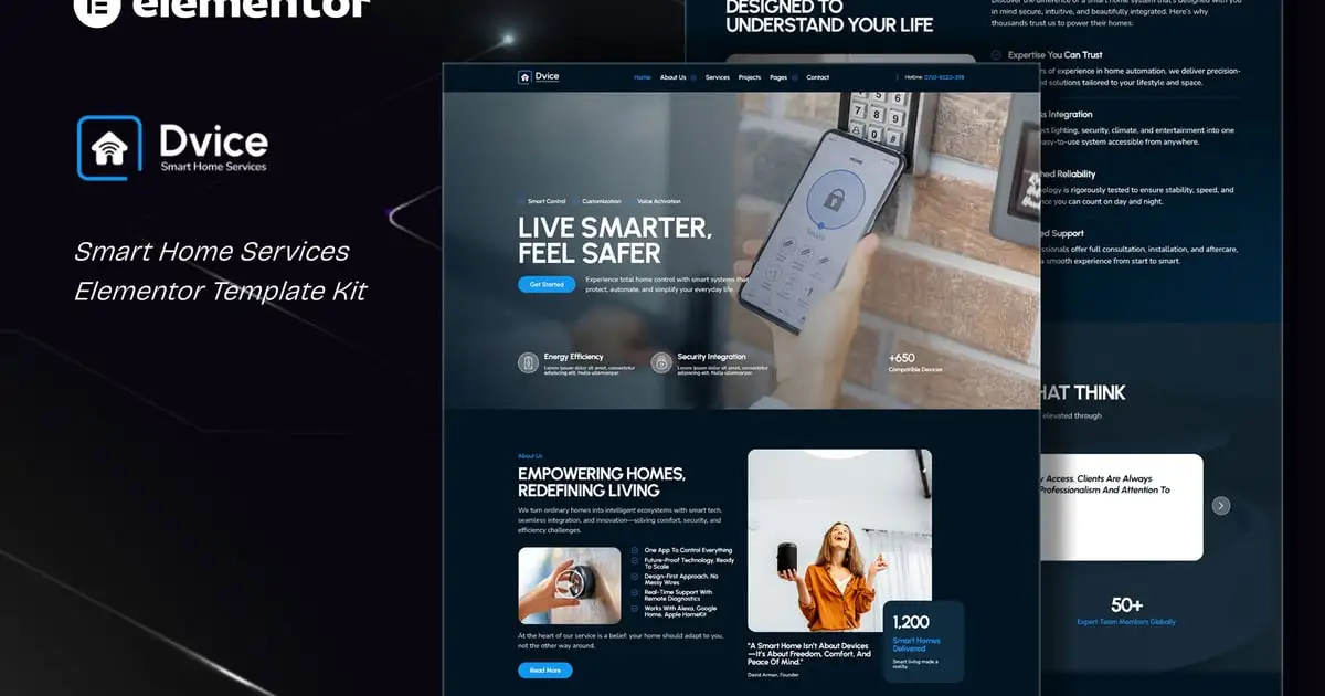 Dvice – Smart Home Services Elementor Template Kit