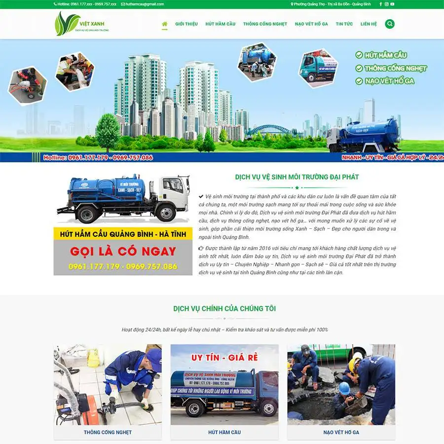 Mẫu Website Hút Hầm Cầu - Dịch Vụ Vệ Sinh - Cài Đặt Sẵn