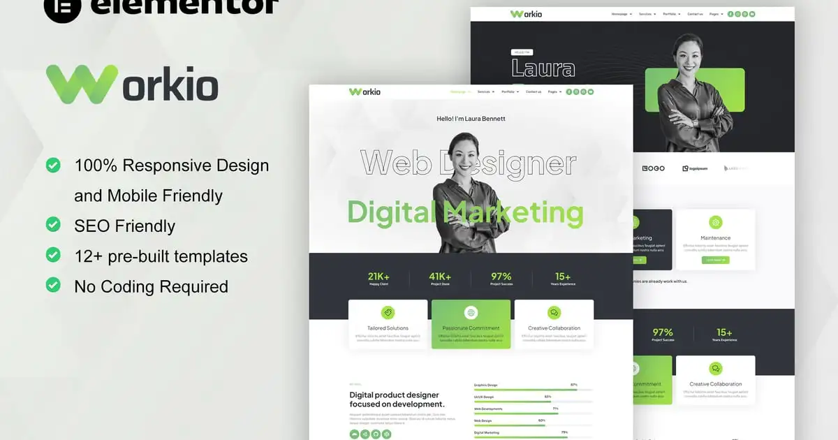 Workio – Digital Service & Creative Portfolio Elementor Template Kit