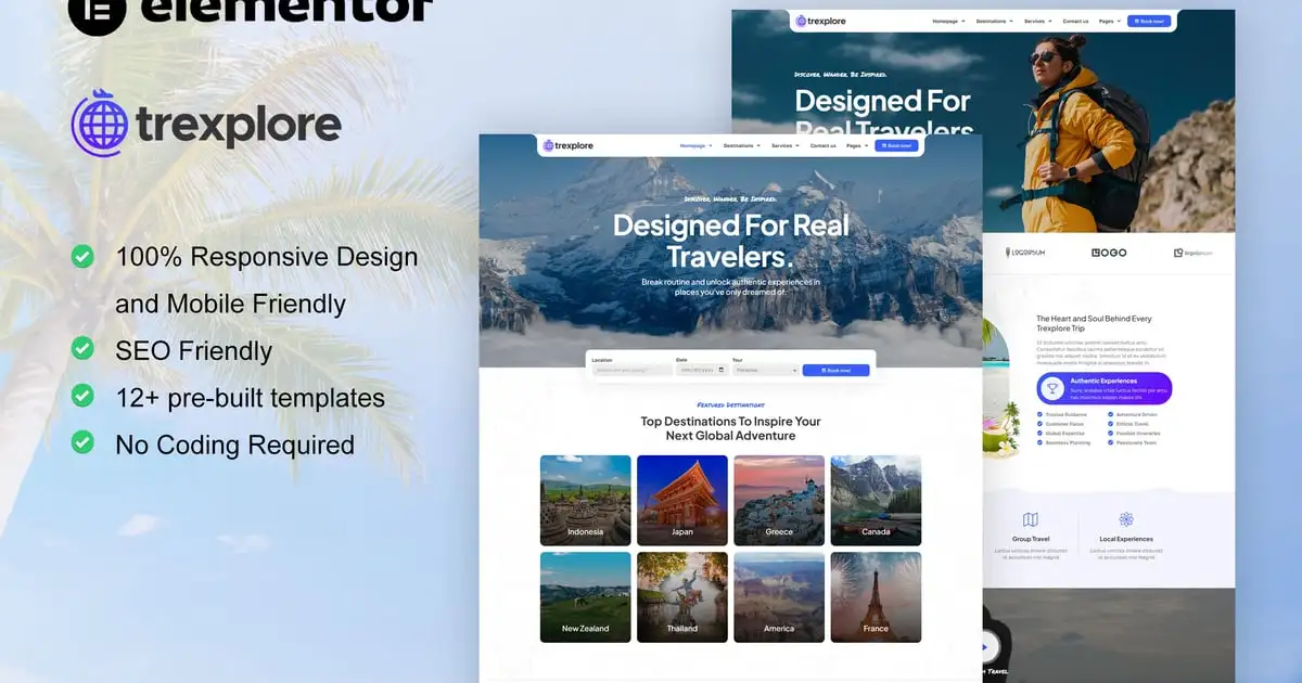 Trexplore – Travel & Tour Agency Elementor Pro Template Kit