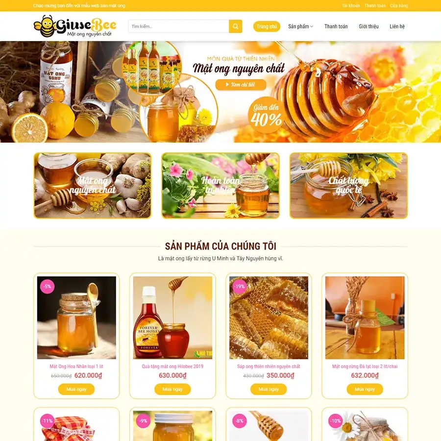 Mẫu Website Bán Mật Ong 2 - Shop Online - Cài Đặt Sẵn