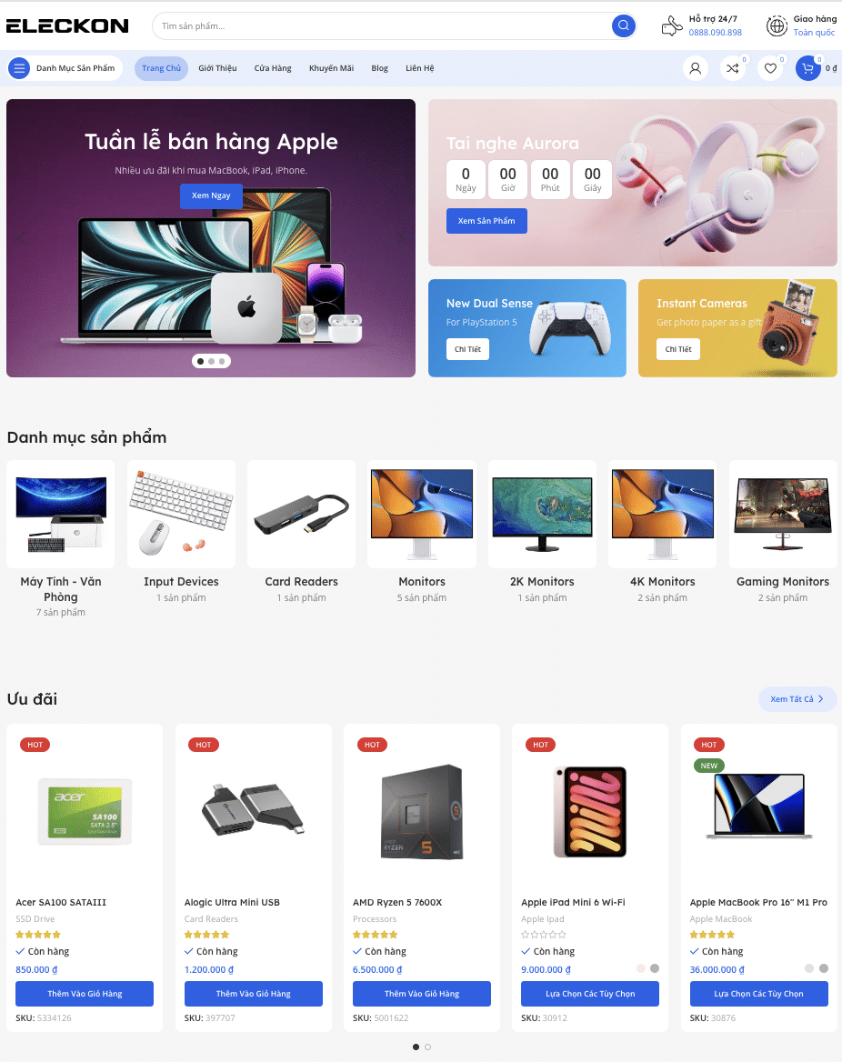 Mẫu Website Bán Thiết Bị Điện Máy Elementor - Công Nghệ - Cài Đặt Sẵn