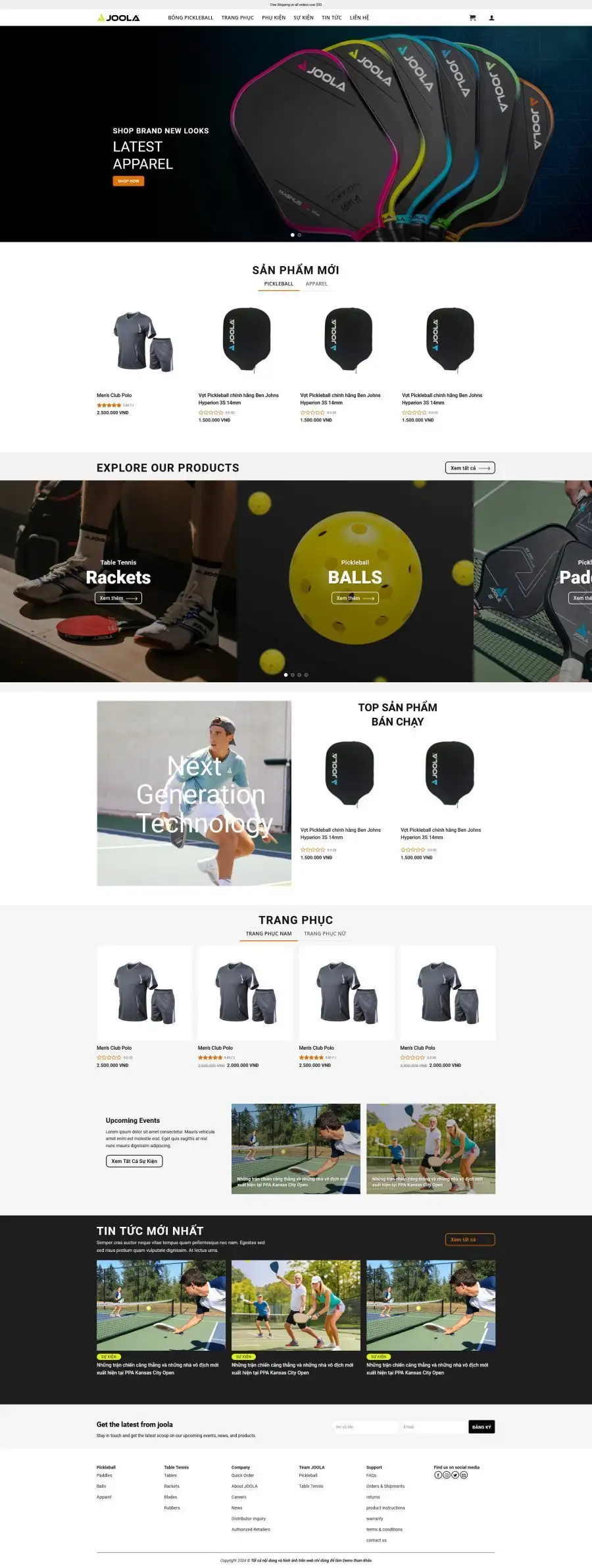 Mẫu Website Pickleball 2 - Dụng Cụ Thể Thao - Cài Đặt Sẵn