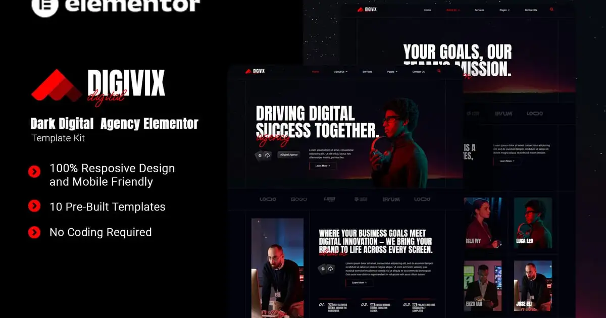 Digivix – Dark Digital Agency Elementor Template Kit