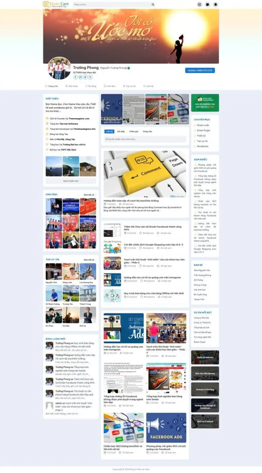 Mẫu Website Blog Cá Nhân - Tin Tức - Cài Đặt Sẵn