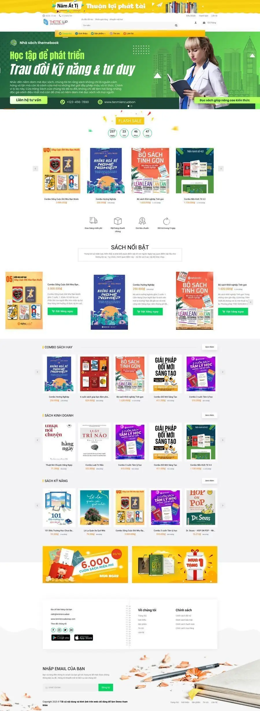 Mẫu Website Bán Sách Văn Phòng Phẩm - Shop Online - Cài Đặt Sẵn