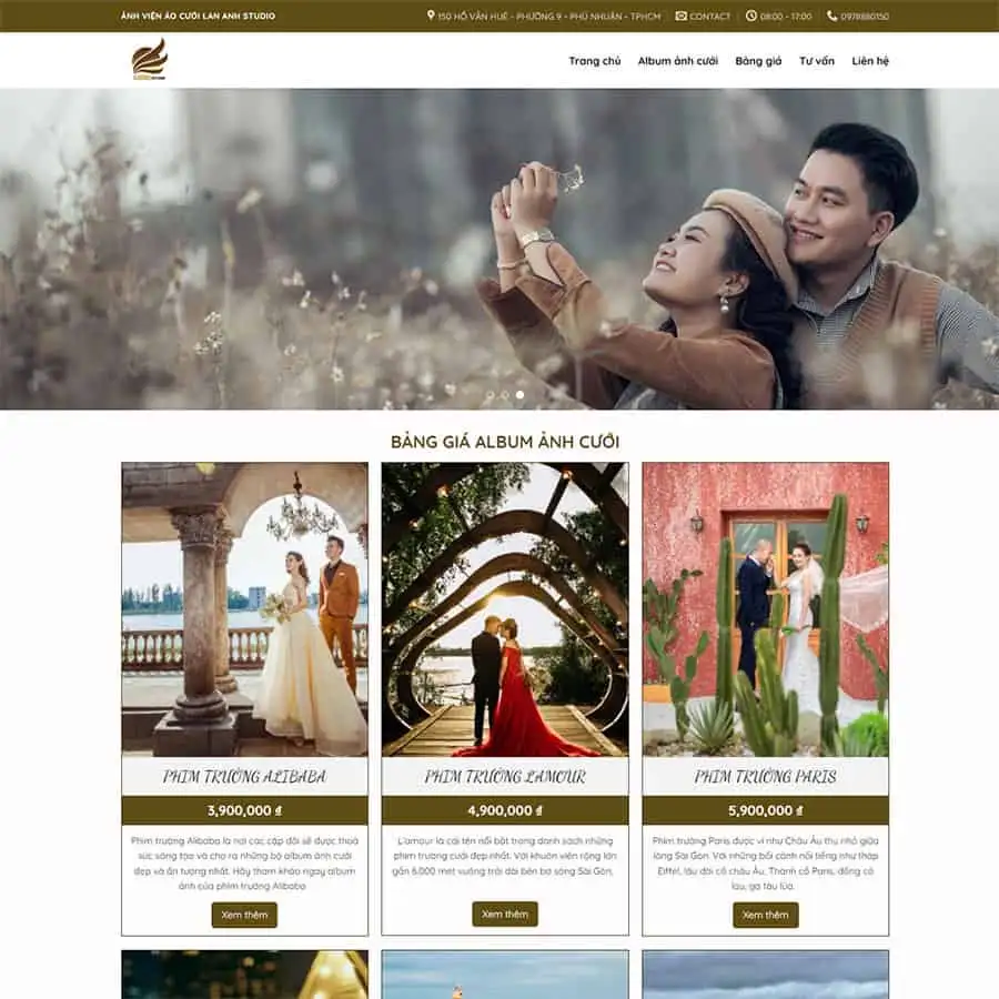 Mẫu Website Studio Chụp Ảnh Cưới 04 - Nhiếp Ảnh - Cài Đặt Sẵn