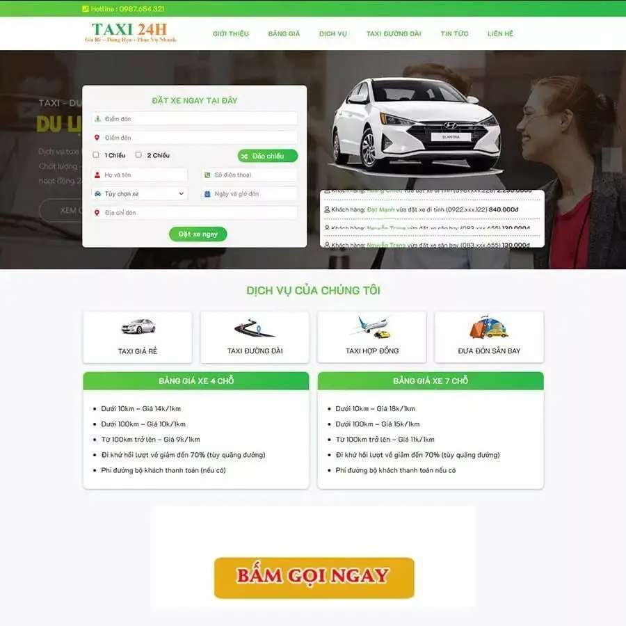 Mẫu Website Dịch Vụ Taxi 02 - Thuê Xe - Vận Chuyển - Cài Đặt Sẵn
