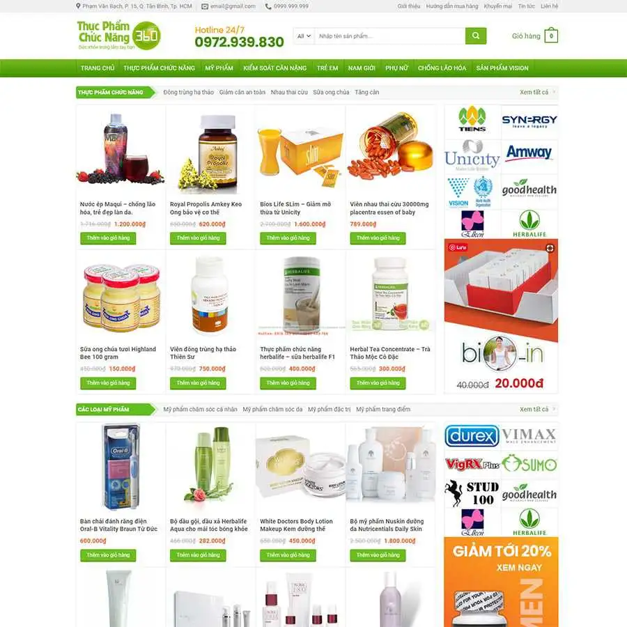 thucpham14 Mẫu Website Thực Phẩm Chức Năng 14 - Shop Online - Cài Đặt Sẵn