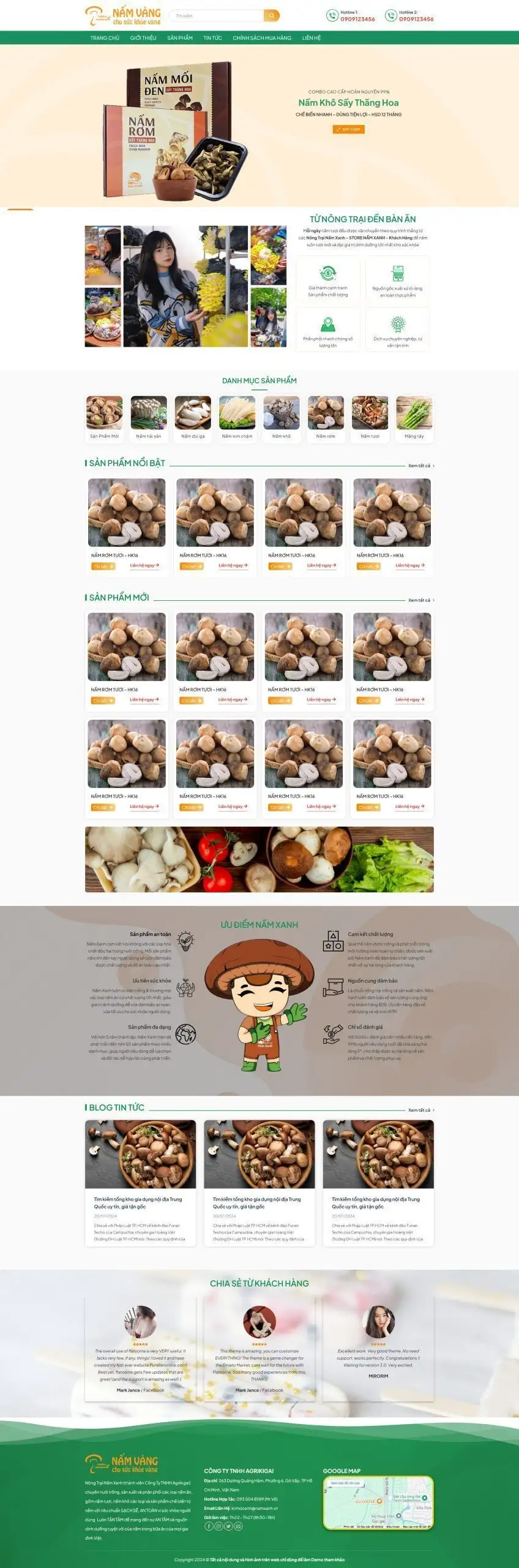 Mẫu Website Trang Trại Nấm - Nông Sản - Cài Đặt Sẵn
