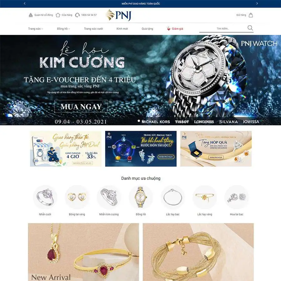 Mẫu Website Bán Vàng Bạc Trang Sức - Shop Online - Cài Đặt Sẵn
