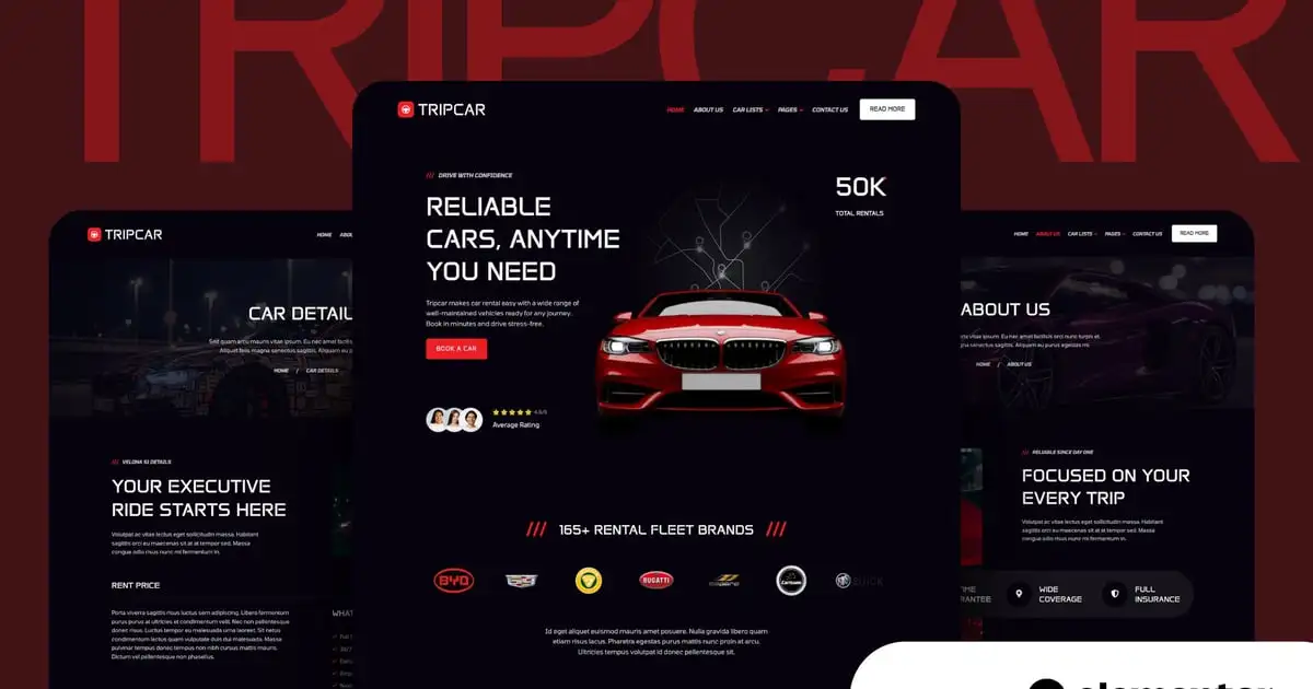 Tripcar – Car Rental Service Website Elementor Template Kit