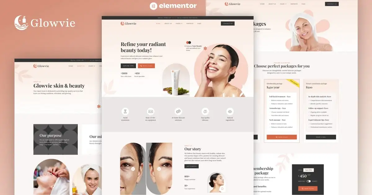 Glowvie – Beauty & Skincare Elementor Pro Template Kit