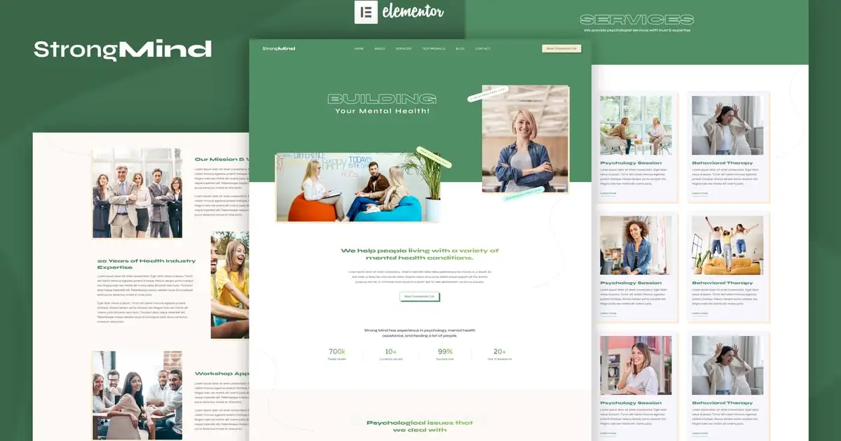 StrongMind – Mental Health & Psychologist Elementor Pro Template Kit