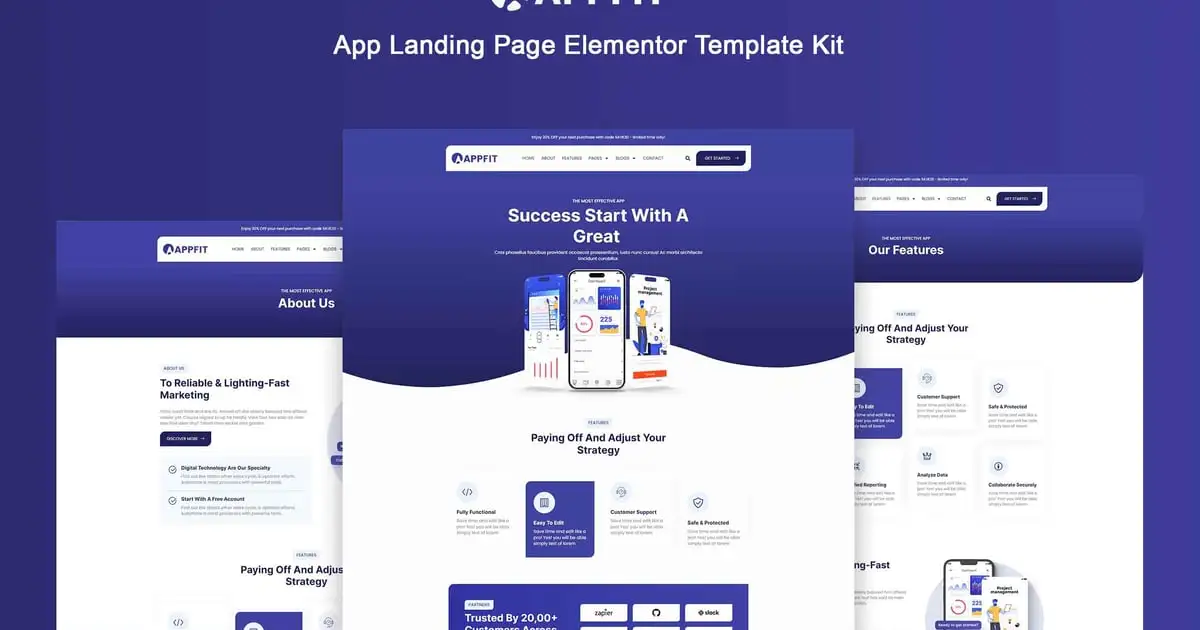 Appfit – App Landing Page Elementor Pro Template Kit