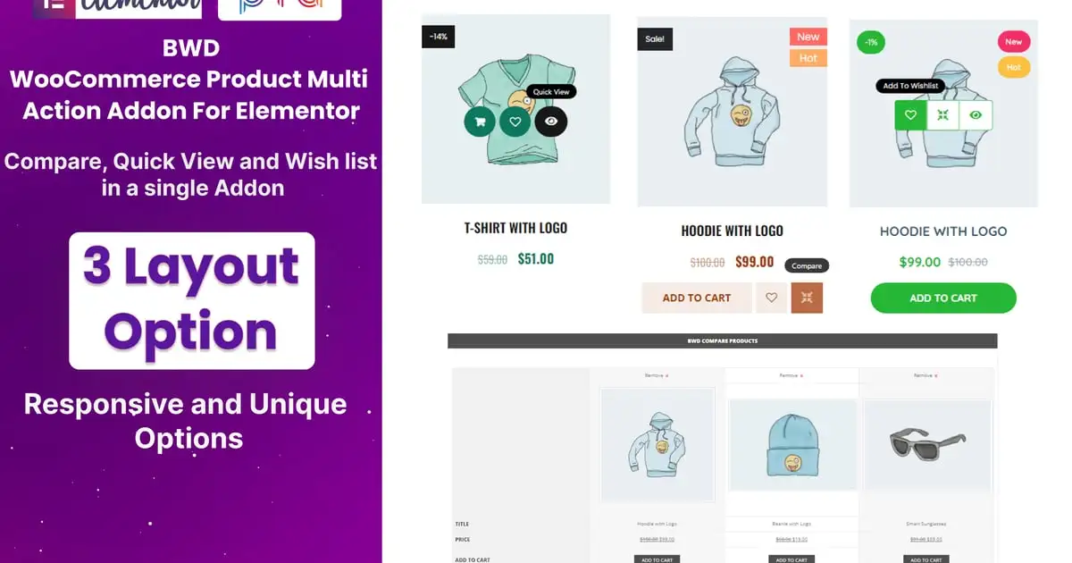 WooCommerce Quick view, compare, wish list, filter