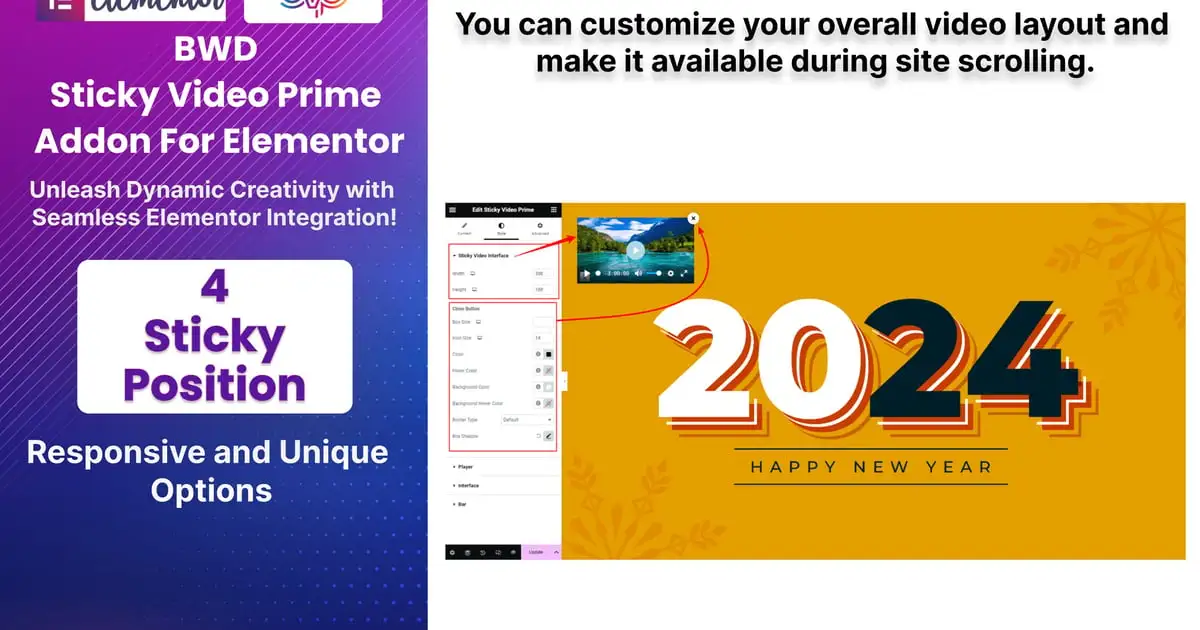Sticky Video Prime Addon For Elementor