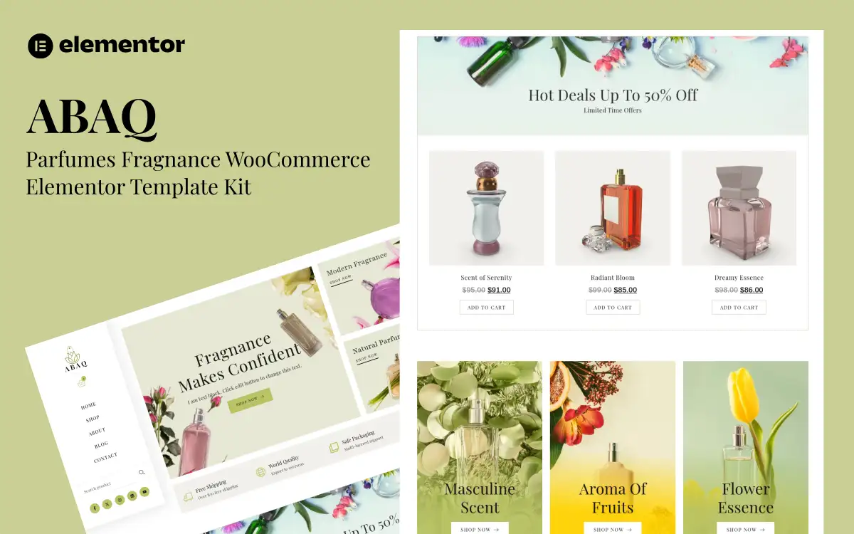 Abaq – Parfumes Fragnance Shop & Store WooCommerce Elementor Pro Template Kit Elementor Kit