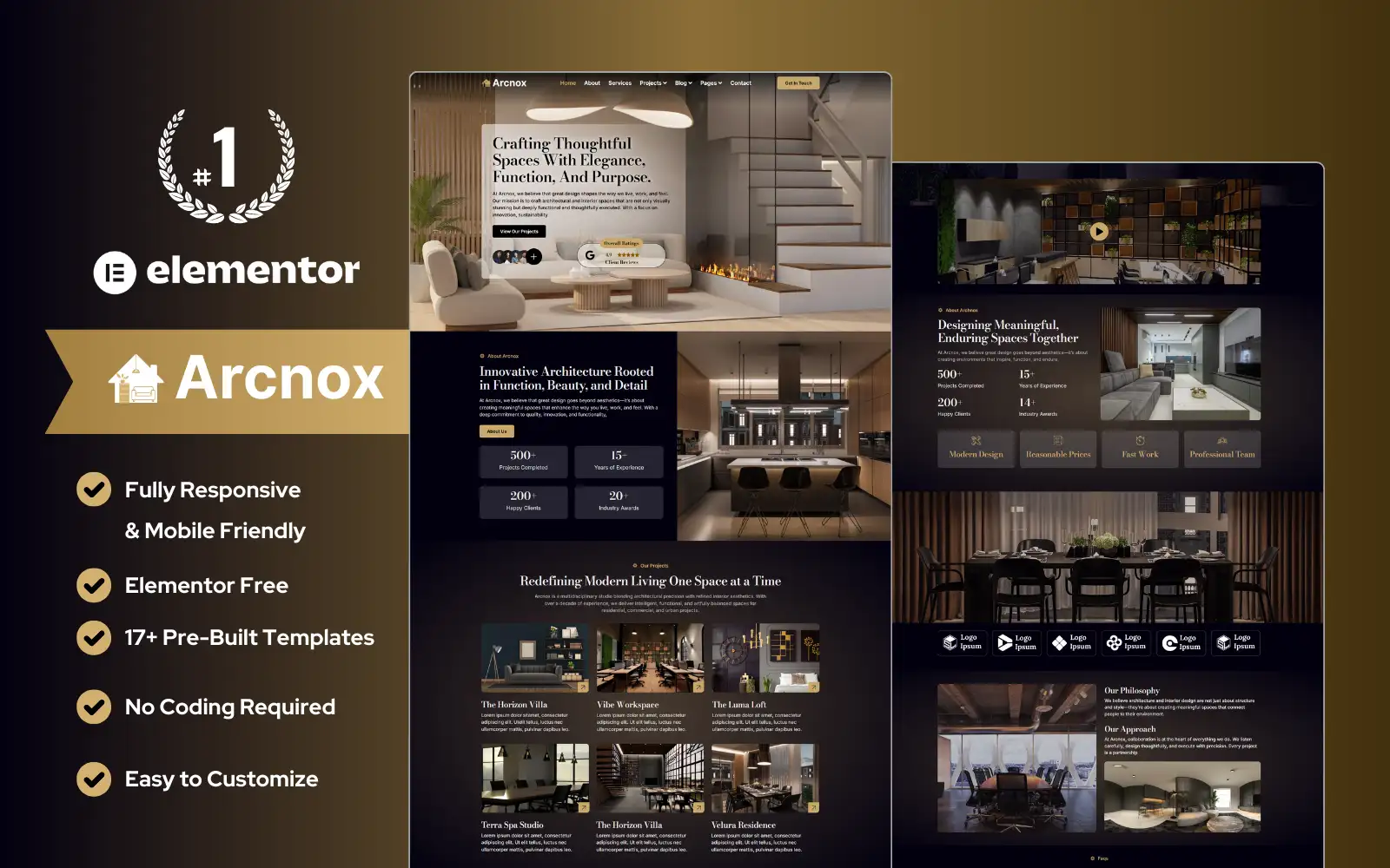 Arcnox – Interior Design & Architecture Elementor Template Kit Elementor Kit