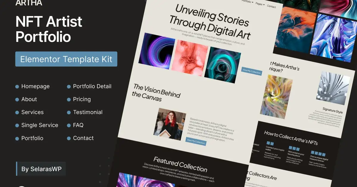 Artha – NFT Artist Portfolio Elementor Pro Template Kit