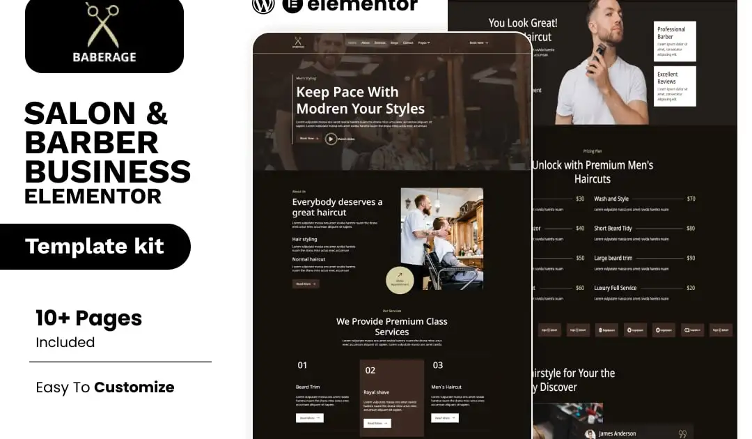 Baberage – Barber & Hairdresser Shop Elementor Template Kit