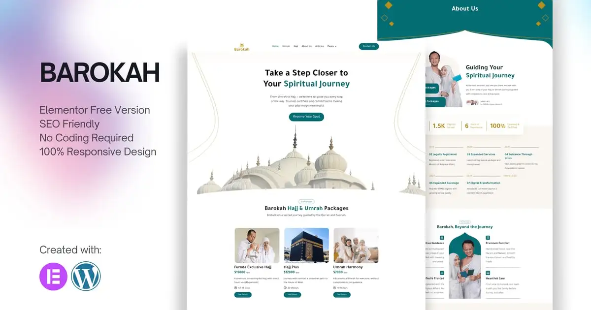 Barokah – Hajj & Umrah Tour Travel Elementor Template Kit