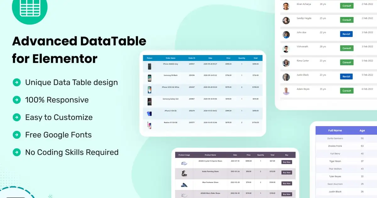 Datalentor – Advanced DataTable for Elementor
