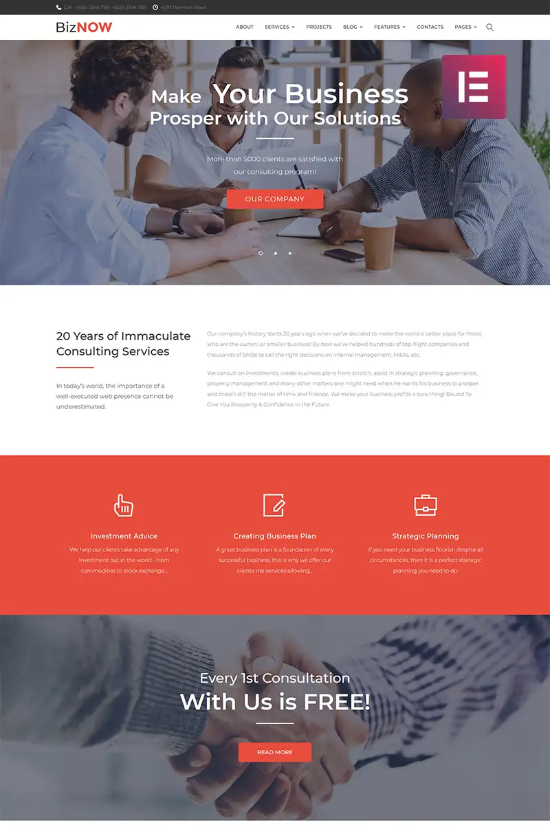 Biznow – Business Consulting WordPress Elementor Theme WordPress Theme