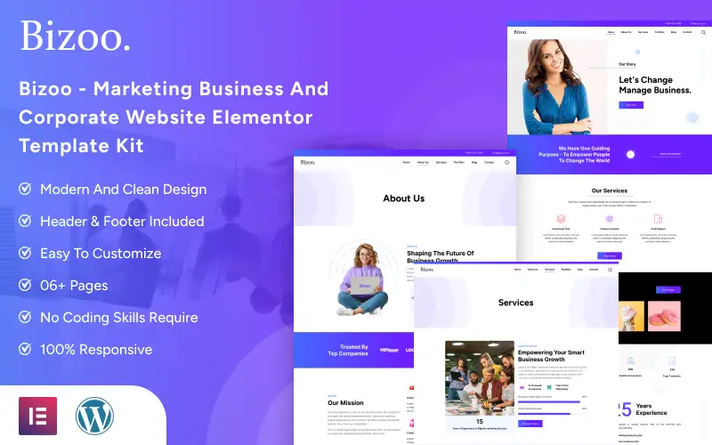 Bizoo – Marketing Business and Corporate Website Elementor Template Kit Elementor Kit