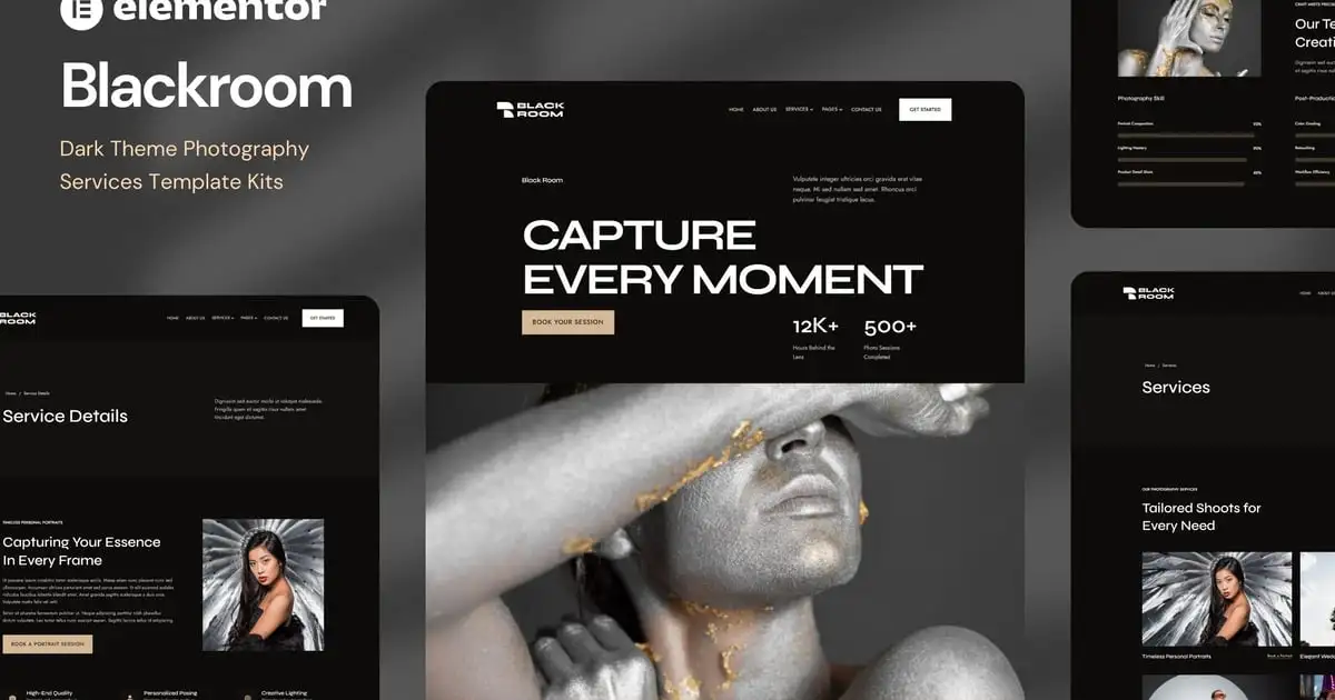 Blackroom – Dark Theme Photography Elementor Template Kit
