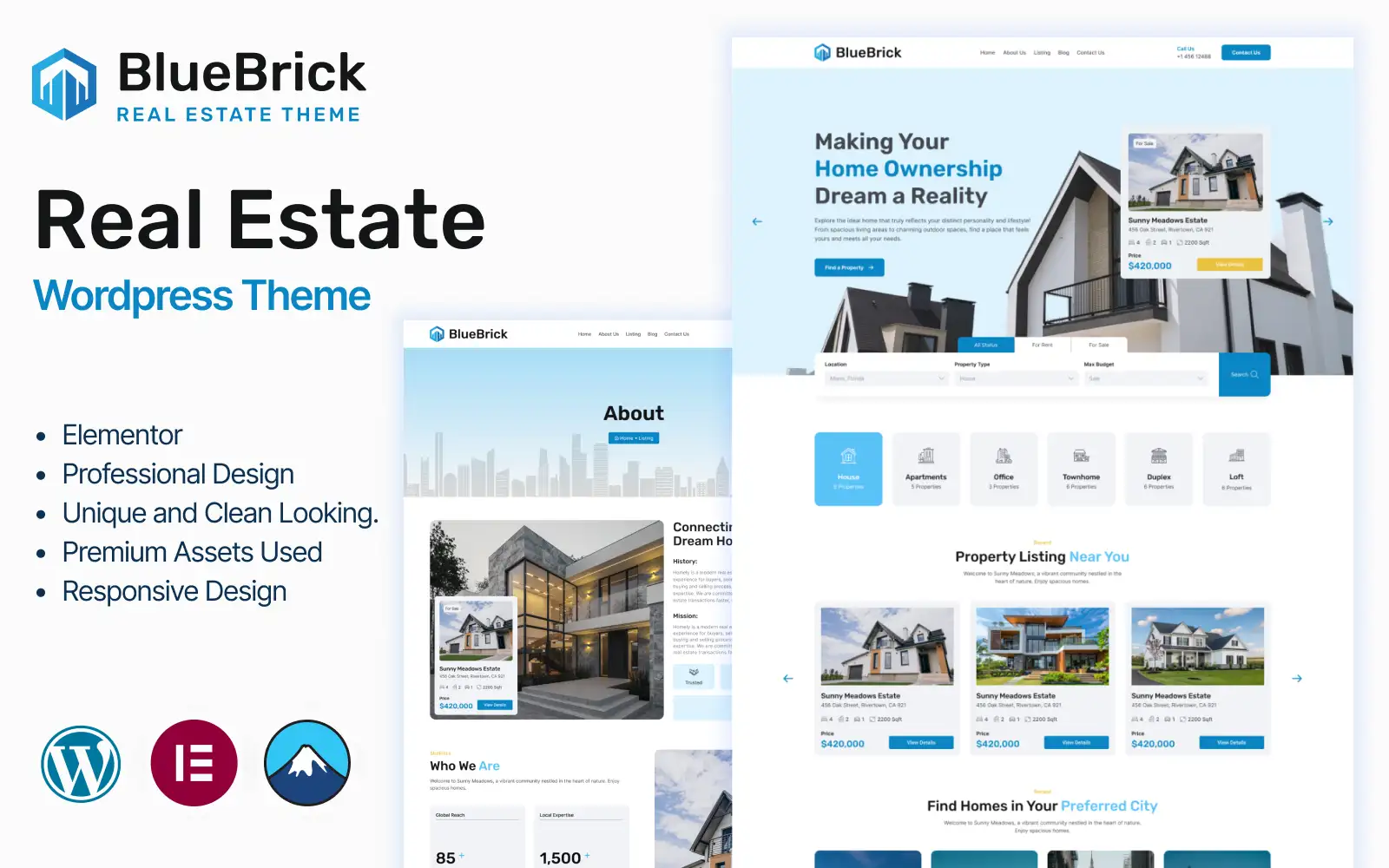 Bluebrick – Real Estate & Property Agent WordPress Theme