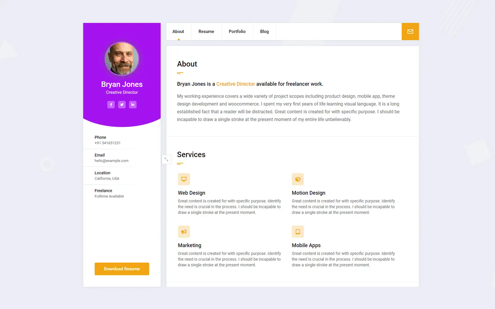 Bryan – CV/Resume/Portfolio/Personal WordPress Theme