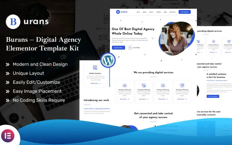 Burans – Digital Agency Elementor Template Kit Elementor Kit