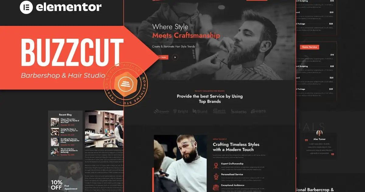 Buzzcut – Barbershop & Hair Studio Elementor Pro Template Kit