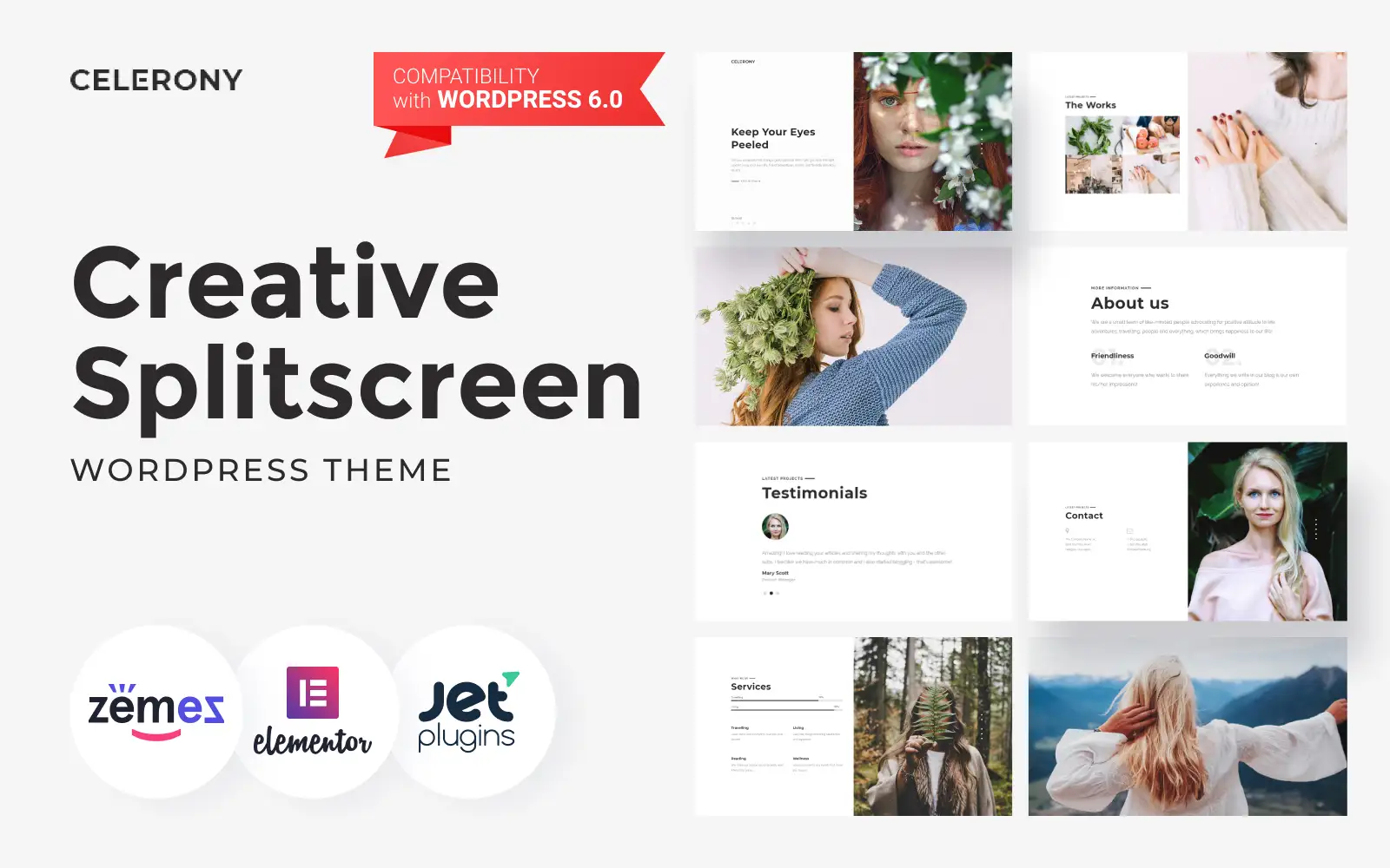 Celerony – Creative Splitscreen WordPress Elementor Theme WordPress Theme