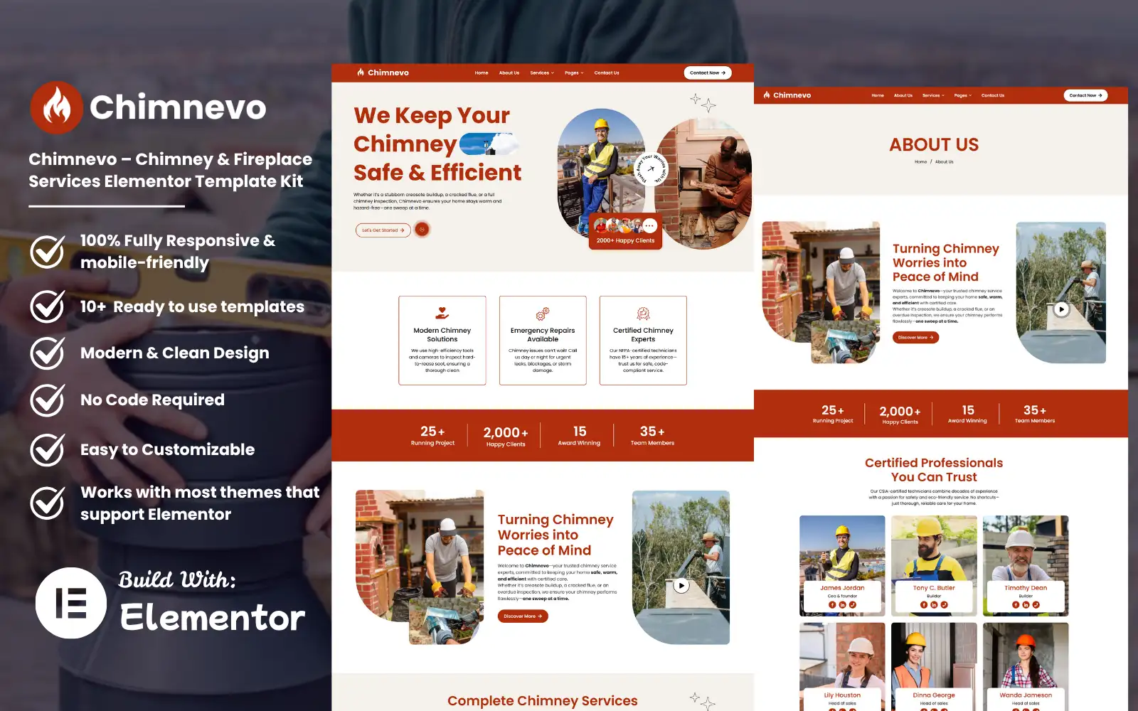 Chimnevo – Chimney Cleaning & Fireplace Repair Elementor Template Kit Elementor Kit