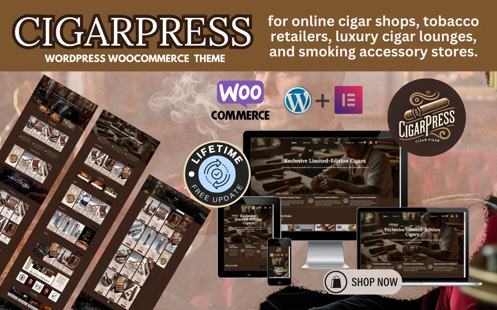 CigarPress – Cigars & Tobacco Vape WordPress Woocommerce Elementor Template WordPress Theme