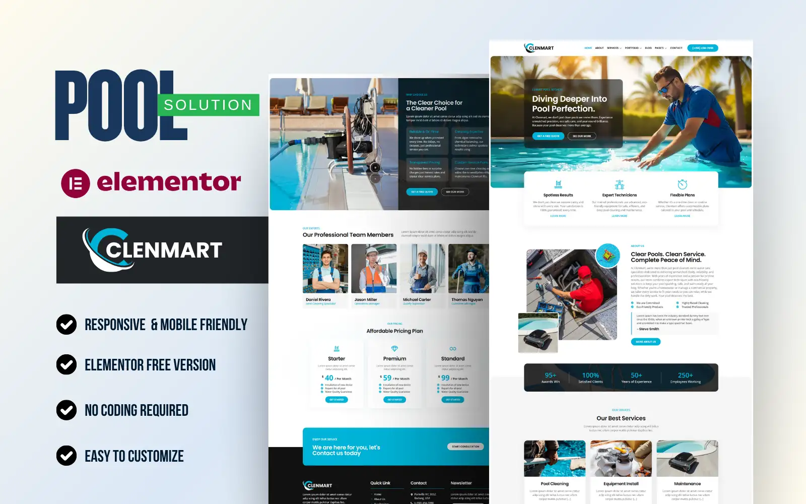 Cleanmart – Pool Cleaning Services WordPress Elementor Template Kit Elementor Kit