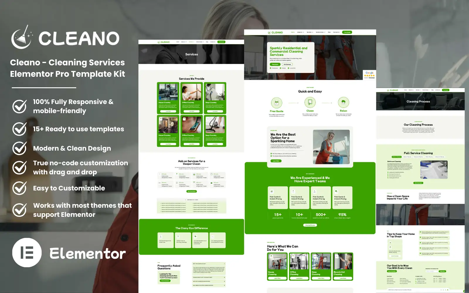 Cleano – Cleaning Services Elementor Pro Template Kit Elementor Kit