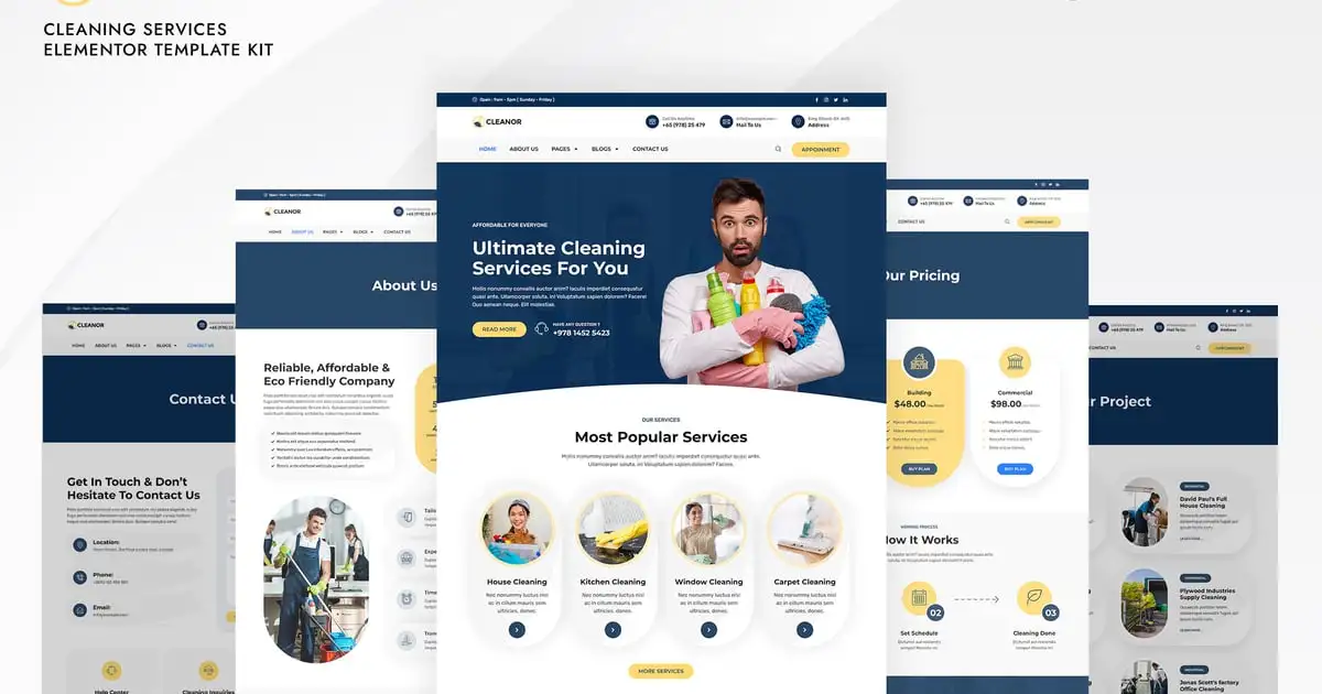 Cleanor – Cleaning Services Elementor Pro Template Kit