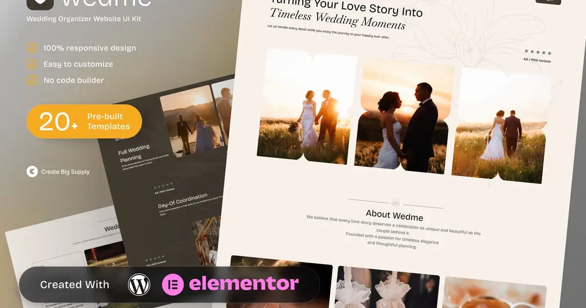 Wedme – Wedding Organizer Elementor Template Kit for Event Planning and Bridal Services